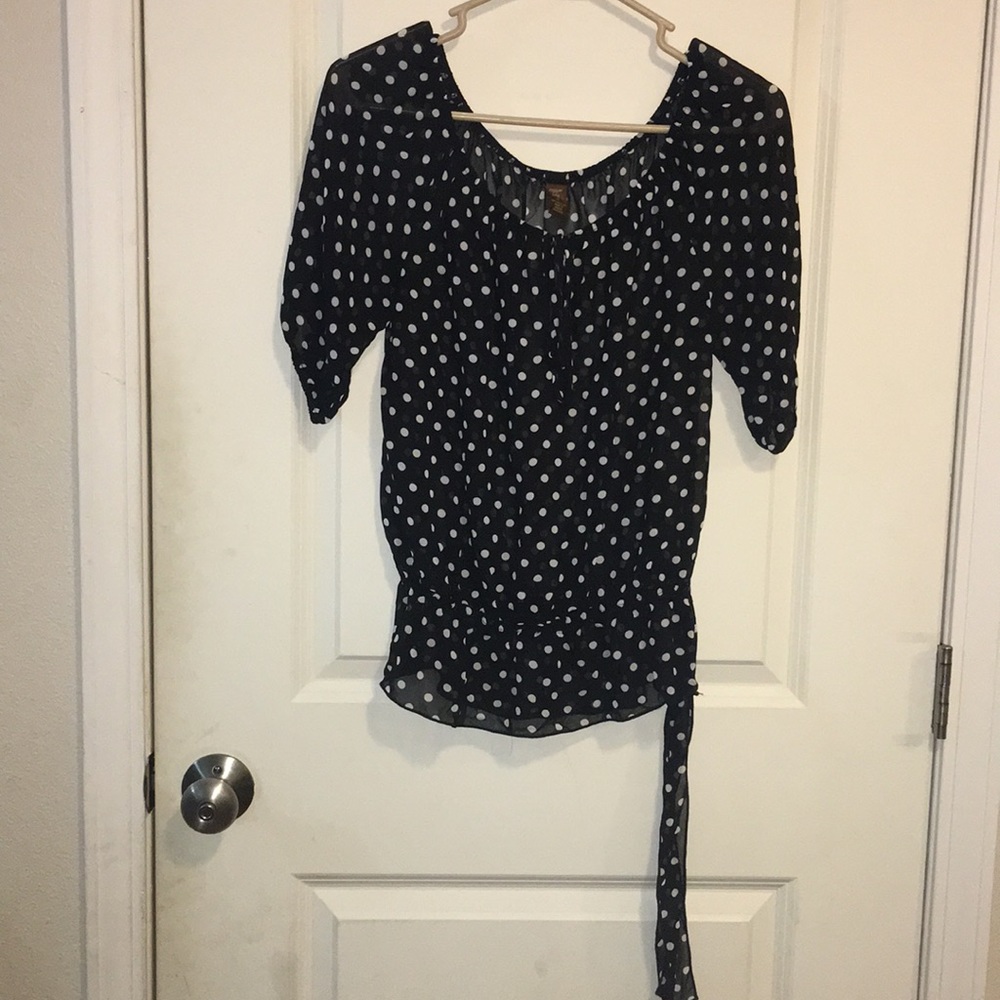 Copper Key Sheer Black/White Polka Dots Shirt